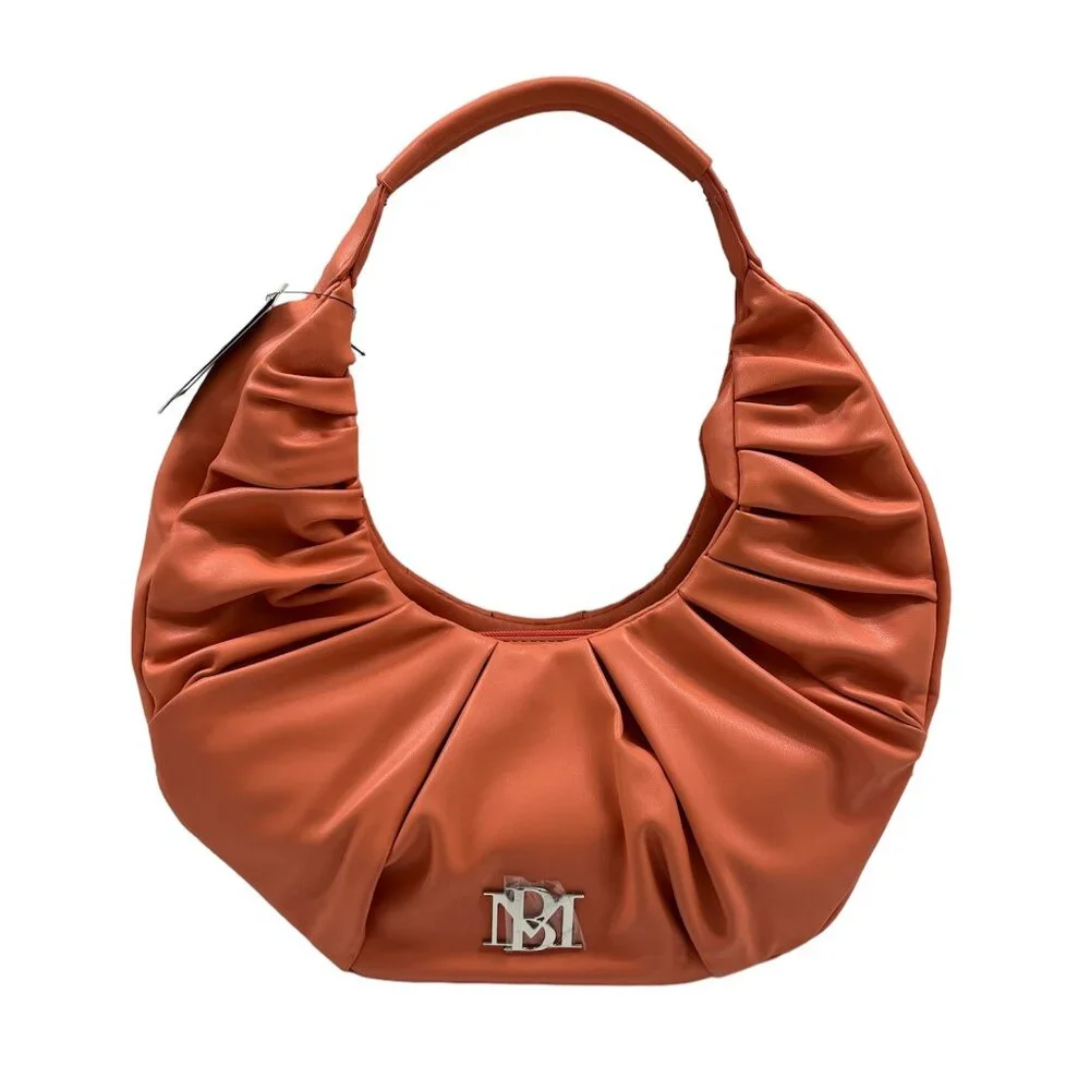 Badgley Mischka - Pleats Shoulder Bag - Coral/ Orange Vegan Leather - NWT